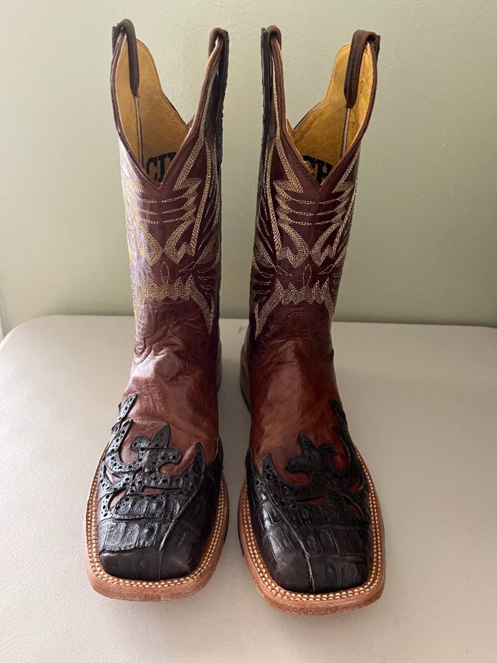 Cinch Women's Boots - Brown Square Toe with Caiman Belly Overlay